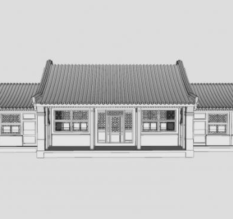 四合院正房外观SU模型下载_sketchup草图大师SKP模型