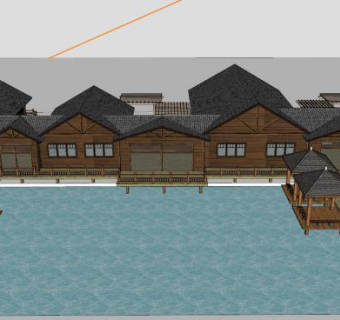 中式古建水寨外观SU模型下载_sketchup草图大师SKP模型