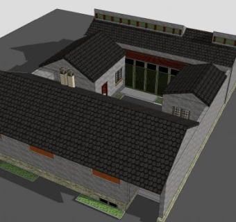 中式小型合院SU模型下载_sketchup草图大师SKP模型