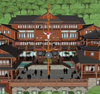 苗族风情商业街SU模型下载_sketchup草图大师SKP模型