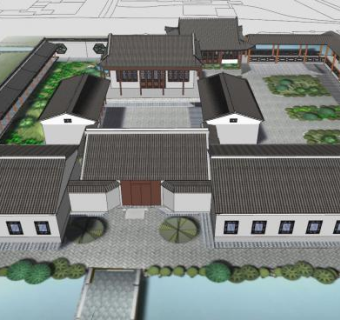 中式古书院SU模型下载_sketchup草图大师SKP模型