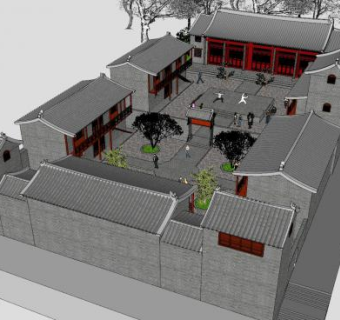 中式民居厅房院SU模型下载_sketchup草图大师SKP模型