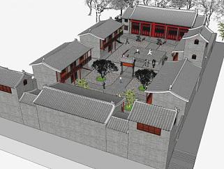 中式民居厅房院SU模型下载_sketchup草图大师SKP模型