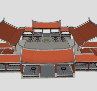 中式院落亭台建筑SU模型下载_sketchup草图大师SKP模型