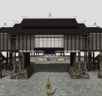 现代吊脚楼建筑SU模型下载_sketchup草图大师SKP模型