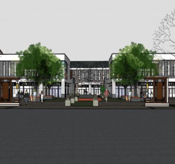 新中式商业街外观SU模型下载_sketchup草图大师SKP模型