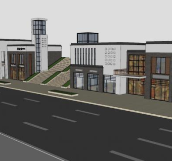 新中式沿街商铺SU模型下载_sketchup草图大师SKP模型
