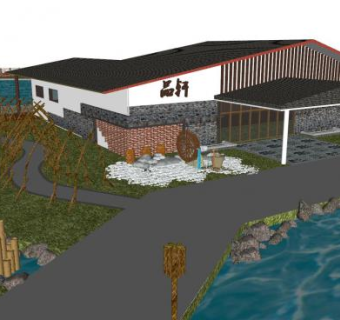 乡村风格会所外观SU模型下载_sketchup草图大师SKP模型