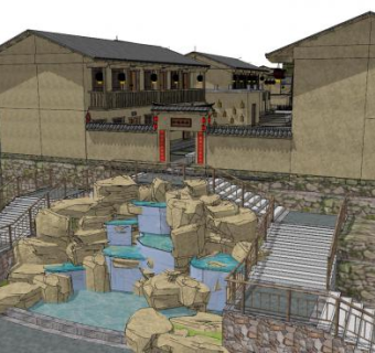 中式乡村生态旅游建筑SU模型下载_sketchup草图大师SKP模型