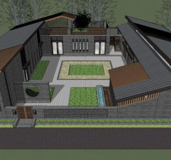 新中式民俗建筑SU模型下载_sketchup草图大师SKP模型