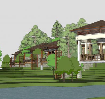 民宿东南亚风格建筑SU模型下载_sketchup草图大师SKP模型