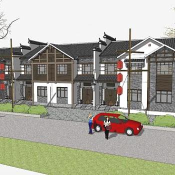 <em>中式</em>沿街民宿<em>建筑SU模型</em>下载_sketchup<em>草图</em>大师SKP模型