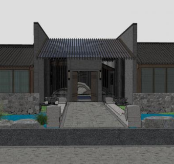 中式四合院民宿建筑SU模型下载_sketchup草图大师SKP模型