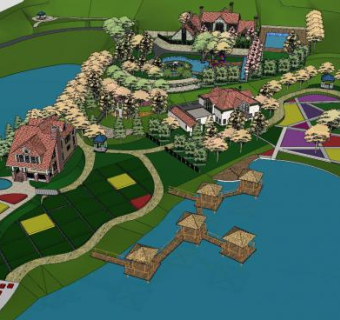 现代水景度假村SU模型下载_sketchup草图大师SKP模型