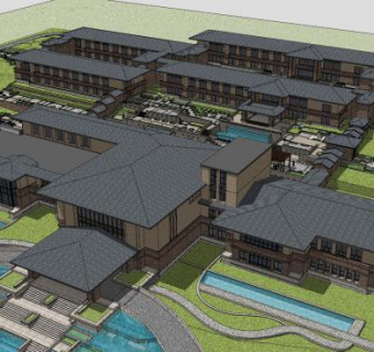 新中式度假村建筑SU模型下载_sketchup草图大师SKP模型