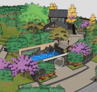 中式民宿建筑外观SU模型下载_sketchup草图大师SKP模型