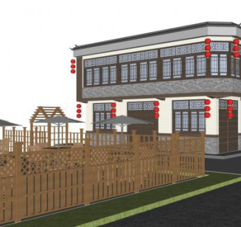 中式山区农家乐庭院宅院SU模型下载_sketchup草图大师SKP模型