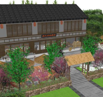 中式生态田园风休闲农庄SU模型下载_sketchup草图大师SKP模型