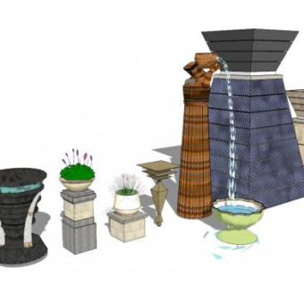 喷水花钵su模型下载_sketchup草图大师SKP模型