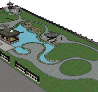 长方形公园su模型下载_sketchup草图大师SKP模型