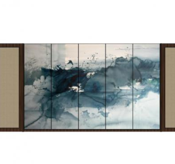 中式山水背景墙SU模型下载_sketchup草图大师SKP模型