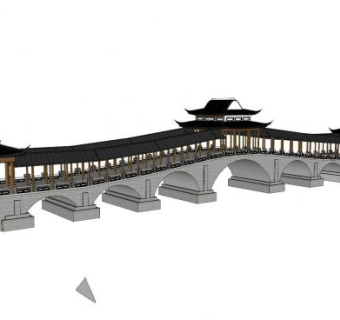 中式长廊风雨桥SU模型下载_sketchup草图大师SKP模型