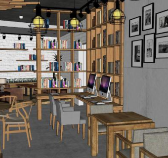 咖啡厅书吧su模型下载_sketchup草图大师SKP模型