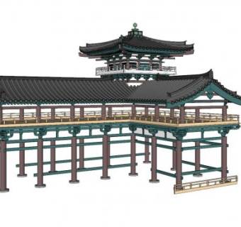 中式古建高架长廊SU模型下载_sketchup草图大师SKP模型