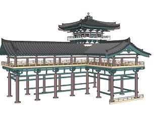 中式古建高架长廊SU模型下载_sketchup草图大师SKP模型