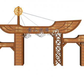 新中式实木水库门头SU模型下载_sketchup草图大师SKP模型