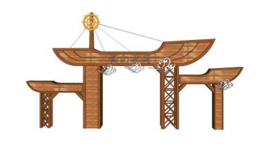 新中式实木水库门头SU模型下载_sketchup草图大师SKP模型