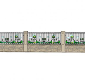 现代铁艺围墙SU模型下载_sketchup草图大师SKP模型