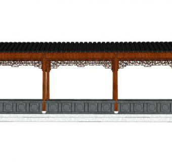 中式实木长廊SU模型下载_sketchup草图大师SKP模型