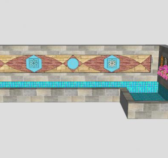 现代院墙水池SU模型下载_sketchup草图大师SKP模型
