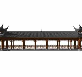 中式凉亭廊桥SU模型下载_sketchup草图大师SKP模型