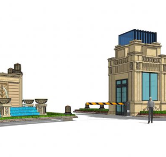 新古典小区入户门SU模型下载_sketchup草图大师SKP模型