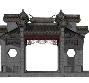 中式门楼建筑SU模型下载_sketchup草图大师SKP模型