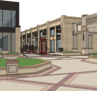 法式小区入口规划SU模型下载_sketchup草图大师SKP模型