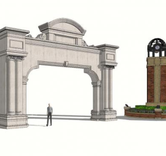 欧式古典小区入口SU模型下载_sketchup草图大师SKP模型