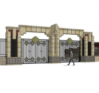 新古典小区入户大门SU模型下载_sketchup草图大师SKP模型