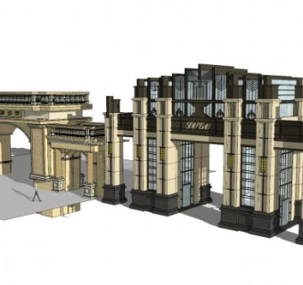 新古典小区入口规划SU模型下载_sketchup草图大师SKP模型