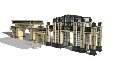 新古典小区入口规划SU模型下载_sketchup草图大师SKP模型