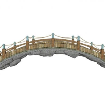 中式护栏拱桥SU模型下载_sketchup草图大师SKP模型