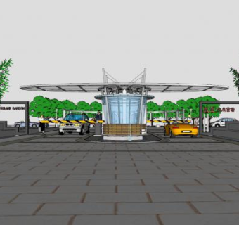 现代小区双道入口大门SU模型下载_sketchup草图大师SKP模型