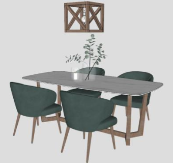 工装餐桌su模型下载_sketchup草图大师SKP模型