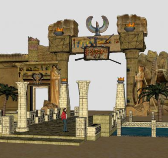 埃及风游乐场入口SU模型下载_sketchup草图大师SKP模型