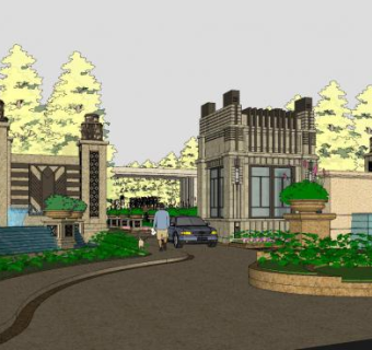 新古典小区入口SU模型下载_sketchup草图大师SKP模型