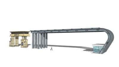 工业风钢结构小区入口SU模型下载_sketchup草图大师SKP模型
