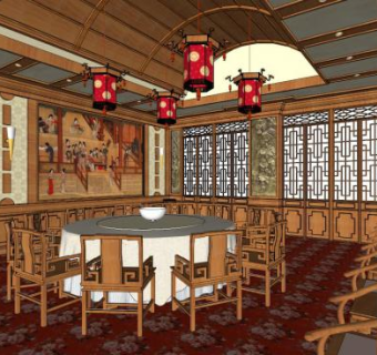 现代中式茶餐厅su模型下载_sketchup草图大师SKP模型