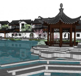 江南风格建筑su模型下载_sketchup草图大师SKP模型